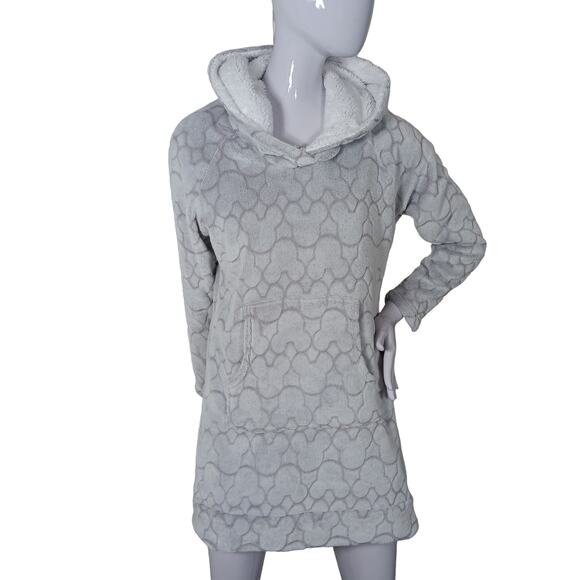 Disney Long Lounge Hoodie Size Small Gray Mickey Head Pattern Fleece Long Sleeve - Picture 2 of 10